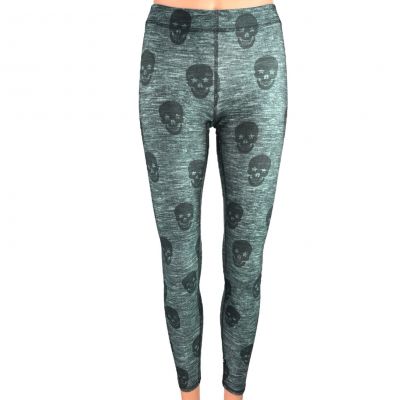 Terez Green Black Skull Pull On Low Rise Yoga Workout Athletic Leggings Size XS