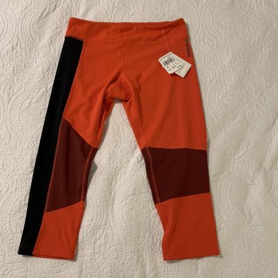 Reebok Womens M Colorblock Capri Leggings Speed Wick Orange Athletic Workout NEW