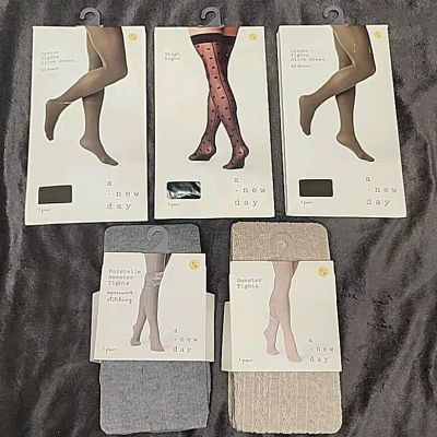 Lot of 5 A New Day Opaque Tights, Pointelle Sweater Tights, Thigh High, Size S/M