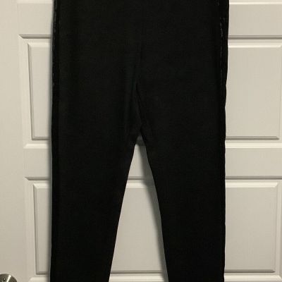 VALERIE STEVENS Black Leggings With Velour Side Stripe Women’s Sz L