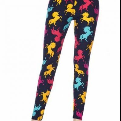 PLUS Size Pink Aqua Mustard Unicorn Leggings Fits Sizes 12-18 NEW