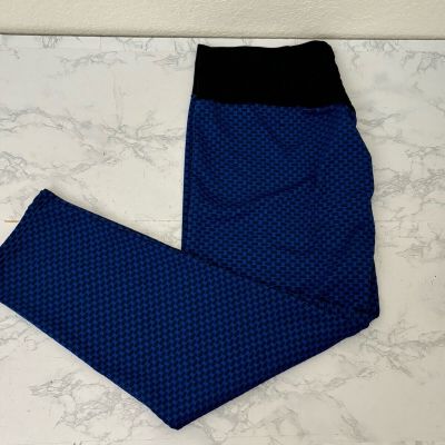 Crush Leggings Womens Plus Sz 2X Blue Black Stretch Textured Athleisure Pants Z1