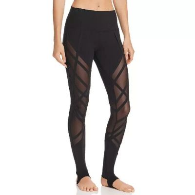 Alo Yoga Black High-Waist Wrapped Stirrup Sheer Pull On Leggings Womens Size: XS