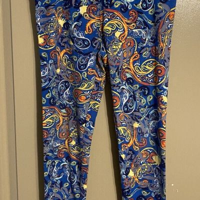 LulaRoe Leggings Woman’s One Size Blue Yellow Multicolor Print OS