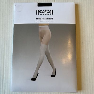 WOLFORD 'SHINY SHEER' 35 Den Glitter Tights Black/Pewter NWT