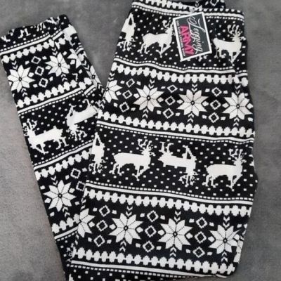 Legging Army NWT Fleece Black Snowflake  Reindeer Print Leggings Plus Size 14-20