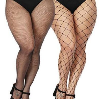 Women's Fishnet Stockings Sexy Tights Medium-3X-Large Black*mix(2 Pairs)