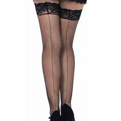 Lycra Lace Top Fishnet Thigh High Stockings - Leg Avenue 9035 Black Cosplay