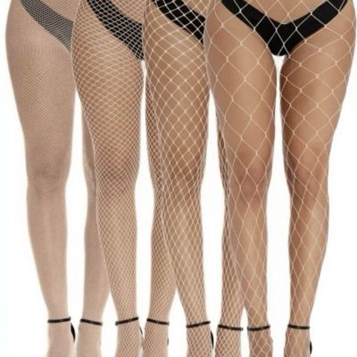 High Waist Fishnet Stockings - 4 Apricot Pairs