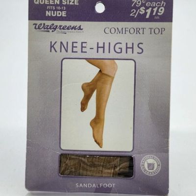 Walgreens Comfort Top Sandalfoot Knee High Stockings Nude Queen Size (10-13)