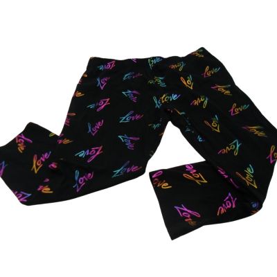 No Boundaries Leggings Women's Large 11-13 Black Colorful Love Print All Over