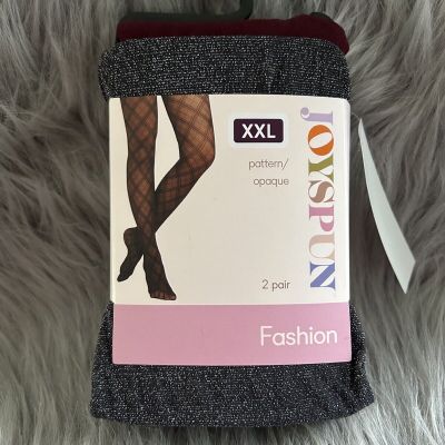 Joyspun Tights Women Size XXL Black Shimmer And Crushed Plum Opaque Bottoms