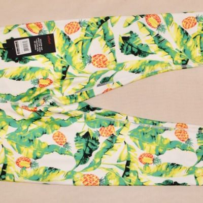 Wild Fox Sweat Yoga Pants Leggings Green Yellow Palms & Pineapples Size Med