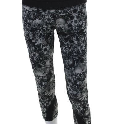 Lululemon Womens Floral Print Mid Rise Pull On Leggings Black White Size 4