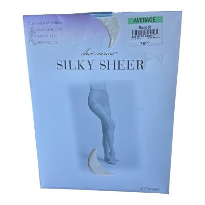 JC Penney Sheer Caress Silky Sheer Pantyhose Control Top Bone NIP Average