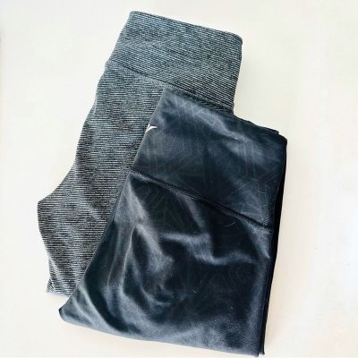 2 OLD NAVY ACTIVE Grey Black Go Dry Striped Geometric High Rise Gym Leggings S