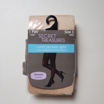 Secret Treasures Control Top Sheer Tights Size 3 Nude Shimmer 20 Denier Fashion