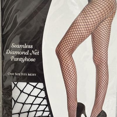 Spirit Seamless Diamond Net Fishnet Pantyhose One Size Fits Most Black Stretch