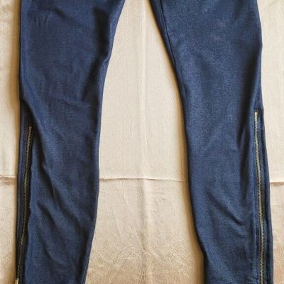 Miley CYRUS MAX AZRIA Women's Blue Jean Style Knit Zippered Leg Leggings Size L