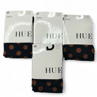 HUE Control Top Tights Womens Size S/M Black Brown Polka Dot Cinnamon 4 Pair New