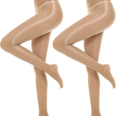 Shiny Pantyhose for Women 2 Pairs Shimmer Sheer Tights Ultra Silky