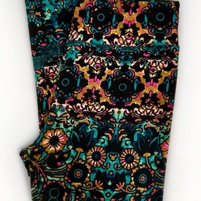 Women’s Lularoe Multicolored Floral Black Leggings (OS) Extra Soft And Thick