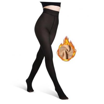 Fleece Lined Tights Women, Fake Translucent Thermal Tights X-Small-Small Black