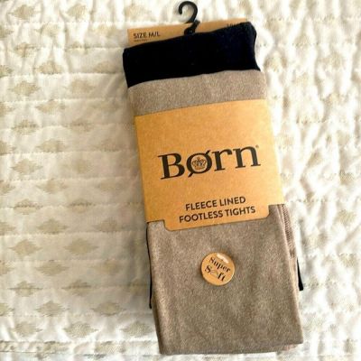 Born NWT M/L Fleece Lined Footless Tights 2 pairs Tan & Black M/L