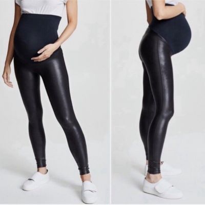 Spanx Mama Faux Leather Leggings Womens S Black Stretch Lightweight Maternity