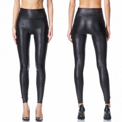 SPANX Black Faux Leather Leggings Pants Wow Style 2437 Sz Large