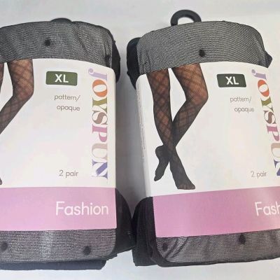 Women's Joyspun Pattern & Opaque Tights Mixed Fashion Size XL Set of 2 pack Gift