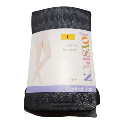 JOYSPUN 2 Pack Black Geo Print & Gray Opaque Control Top Tights Hosiery  (Large)