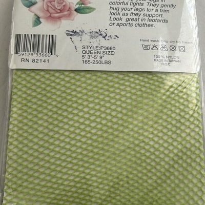 Queen Sized Green Fishnet Pantyhose New In Package Netted Nets Hose