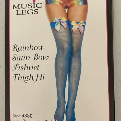 Music Legs Rainbow Satin Bow Fishnet Thigh High Stockings Style 4880 One Size