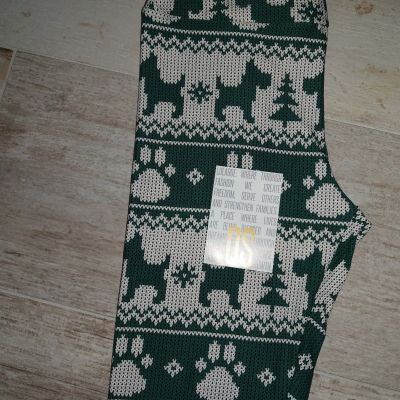 LuLaRoe Leggings Green Scottie Dog Paws Christmas Merry Bright 2018 OS Knit Cute