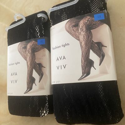 A NEW DAY BEAUTIFUL SEXY FASHION TIGHTS EBONY BLACK SIZE 1X TWO PAIRS -FREE SHIP