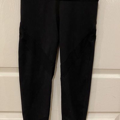 GR8 Aerie Black Chill Play Move Ankle Mesh Sheer Diagonal Detail Leggings Size S