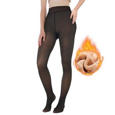 EXQUISLIFE Fleece Lined Tights Sheer Women - Fake Translucent Warm Medium Black