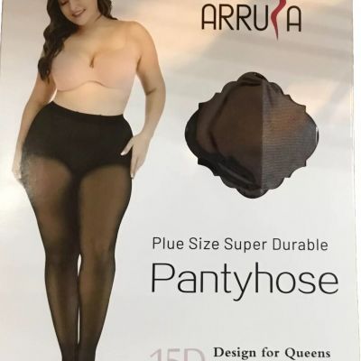 WOMEN’S ARRUSA BLACK PANTYHOSE STOCKINGS NYLONS Plus SIZE QUEEN PLUS 15D Hose