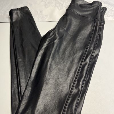 Spanx Faux Black Leather High Waist Leggings S/P Black Shiny  #2437