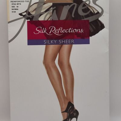 Hanes Silk Reflections Pantyhose Size CD Natural Tan Control Top Reinforced Toe