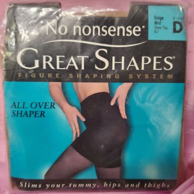 No Nonsense Great Shapes BEIGE MIST Sheer Pantyhose All Over Shaper Size D