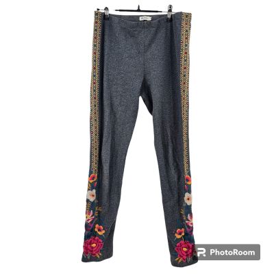 Johnny Was Leggings Gray Katina Floral Embroidered High Waist Ankle Crop Size M