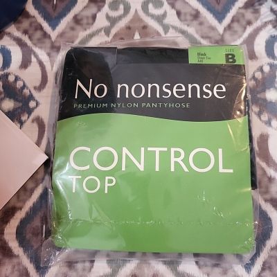 NEW No Nonsense Size B Black Control Top Trimming Nylon Pantyhose