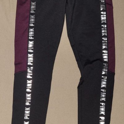 NEW Victoria's Secret PINK X-Small Black/Maroon Cozy Leggings