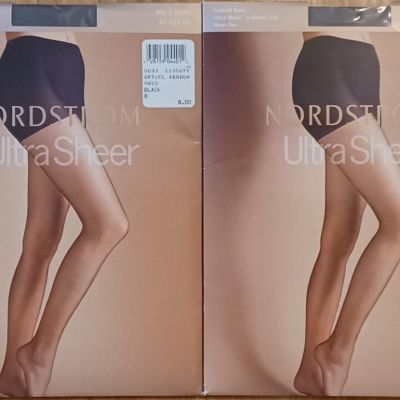 2 PAIR NORDSTROM BLACK ULTRA SHEER TOE CONTROL PANTY PANTYHOSE SIZE B BRAND NEW