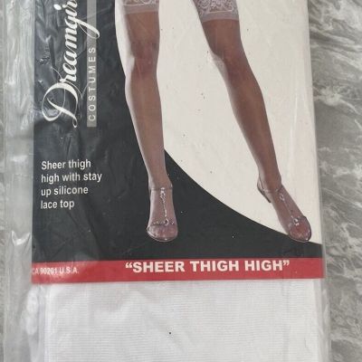 Dreamgirl Costumes Women's One Size Queen White Sheer Thigh High Lace Stockings