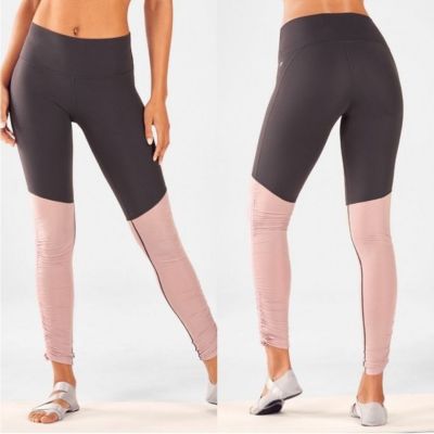 Fabletics Purple & Lavender Ruched Full Length Color Block Legging