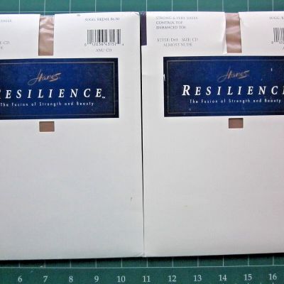 Lot 2 Hanes Resilience Strong & Sheer Control Top Pantyhose Size CD Almost Nude