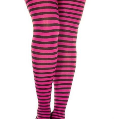 Music Legs Women's Opaque Striped Tights 7471-BLK/HOTPINK